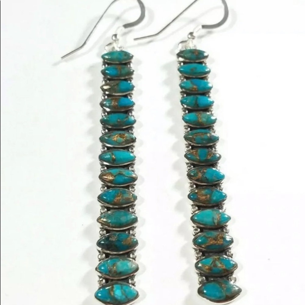 Blue Matrix Turquoise Sterling Silver Earrings